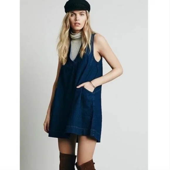 Free People Denim Summer Shift Dress Large Season of Chambray. - Picture 1 of 4